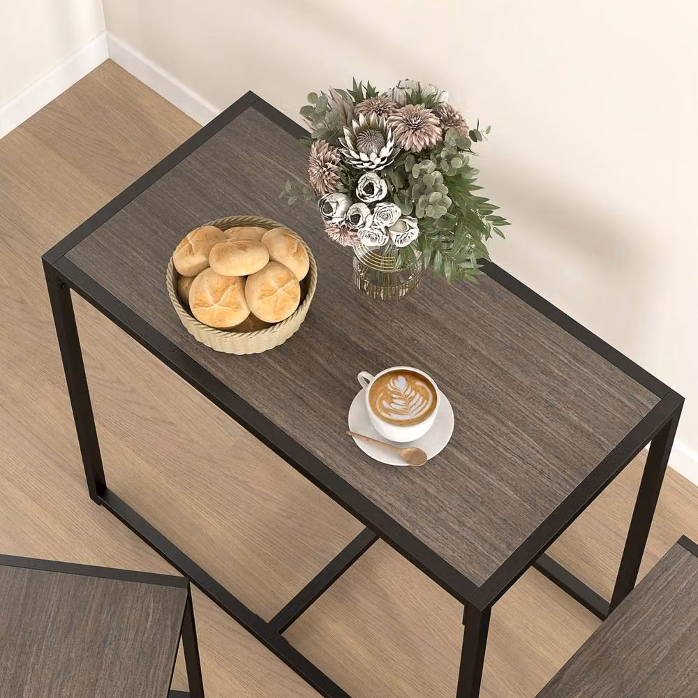 Wyld Haus Zikeba Grey Wood Effect Compact Dining Table and 2 Stool Set – 7