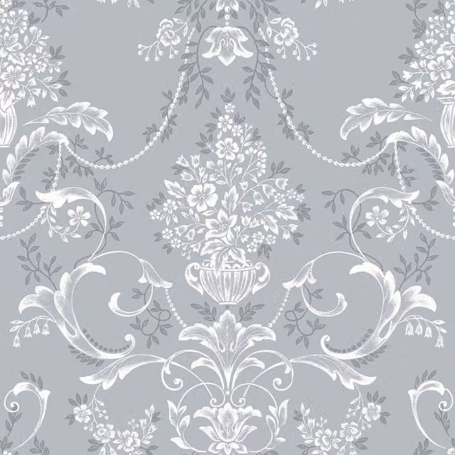 Rasch Amelie Blue Damask Floral Botanical Matt Paper Wallpaper