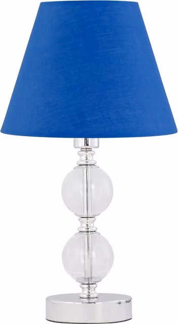 First Choice Lighting Chrome Two Ball Table Lamp with Royal Blue Fabric Shade