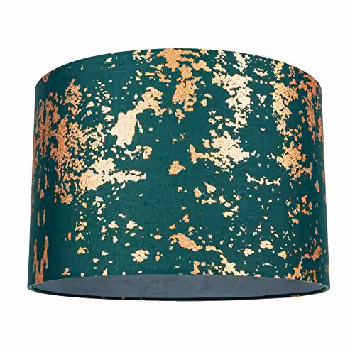 Happy Homewares Modern Green Cotton Fabric Cylinder Lamp Shade with Copper Foil Design, Diameter: 30 cm – 1