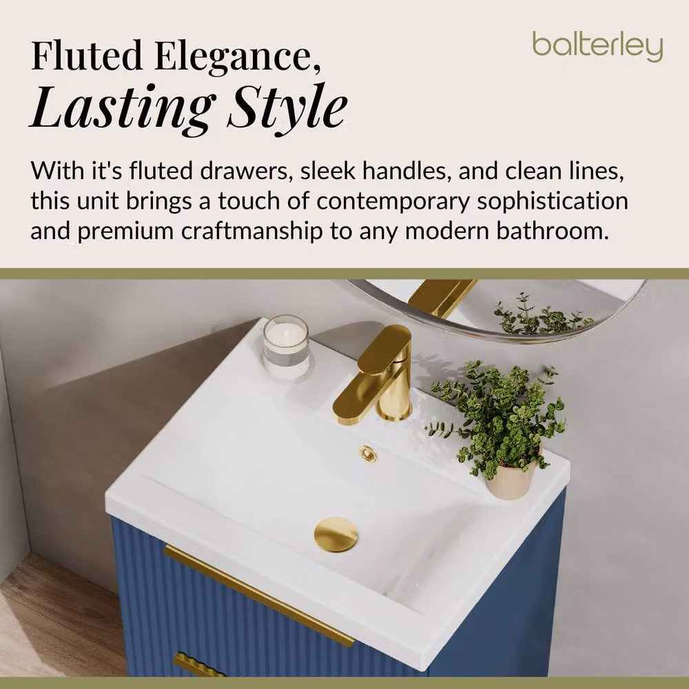 Balterley Fluted Front Wall Hung 2 Drawer Vanity Basin Unit, Satin Blue, Width: 50 cm – 3