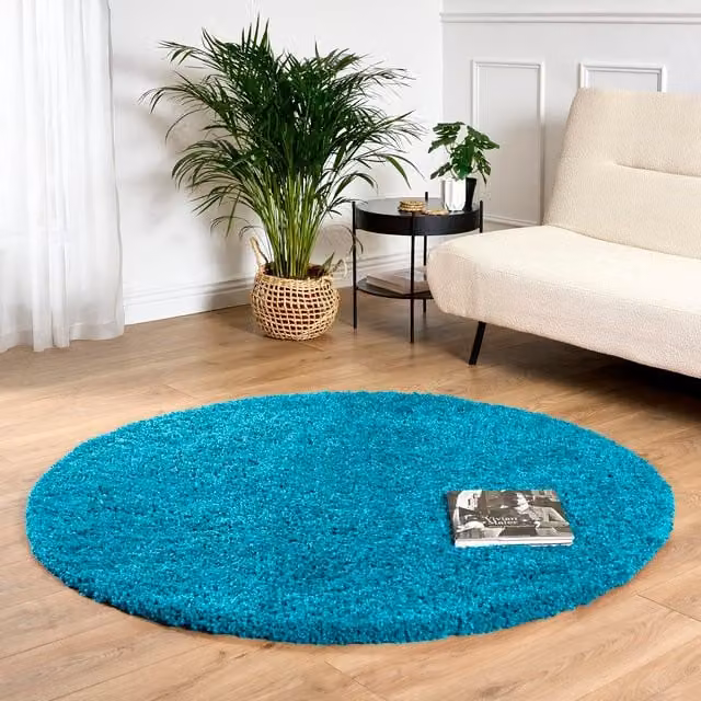 Bravich California Shaggy Round Rug in Petrol Green, Diameter: 150 cm
