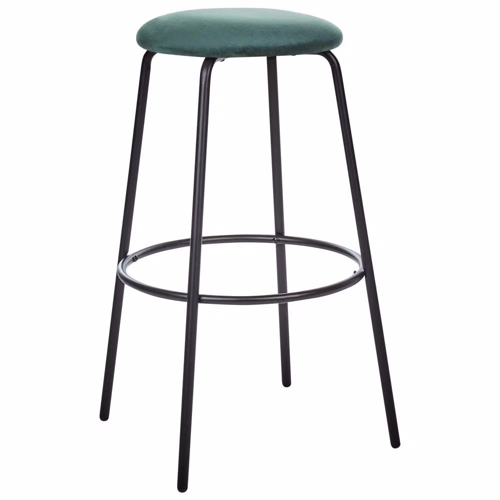 Wyld and Coco Emerald Green Velvet Armless Bar Stools Set of 2 with Black Metal Legs – 2