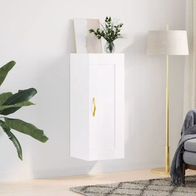 Berkfield Home Wall Mounted Cabinet in White, W/D/H: 34.5 x 34 x 90 cm