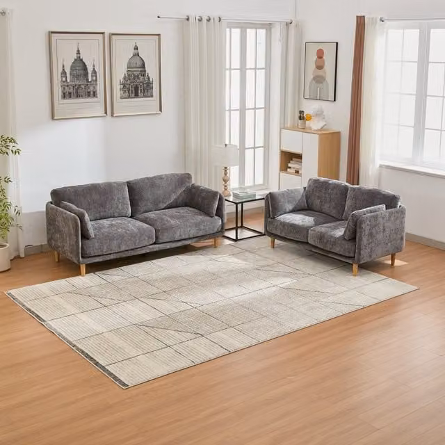 Furniture One Mid Century Modern Reversible Upholstered Fabric Sofa in Grey, Width: 152 cm