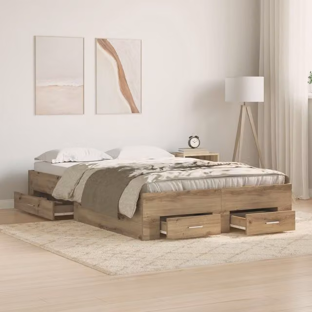 Berkfield Home Artisan Oak Bed Frame with Drawers, Brown, W: 120 cm, D: 190 cm – 1