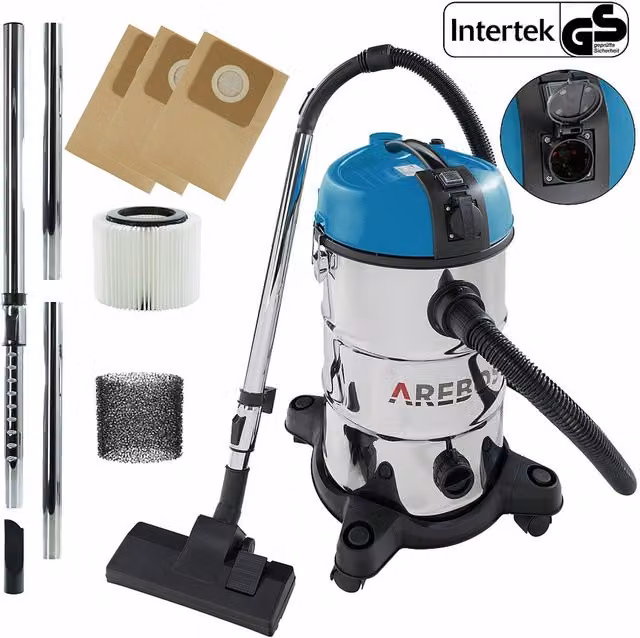 Arebos Industrial Wet and Dry Vacuum Cleaner in Blue with Stainless Steel