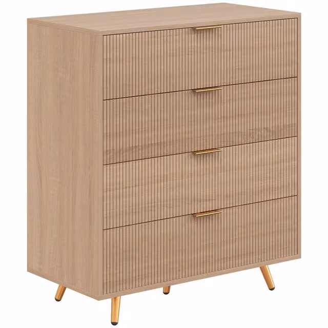 HOMCOM Modern Bedroom Chest of Drawers with 6 Drawers in Beige and Gold