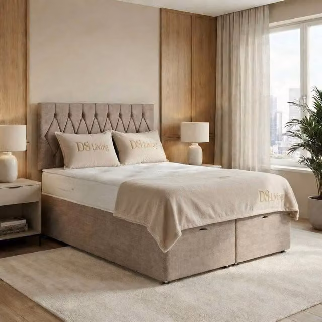 DS Living Diamond Beige Upholstered Fabric Divan Bed W/D/H: 90 x 200 cm – 1