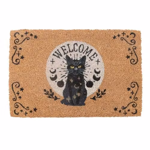 Something Different Wholesale Black Magick Cat Energy Coir Doormat, W: 60 cm, D: 40 cm