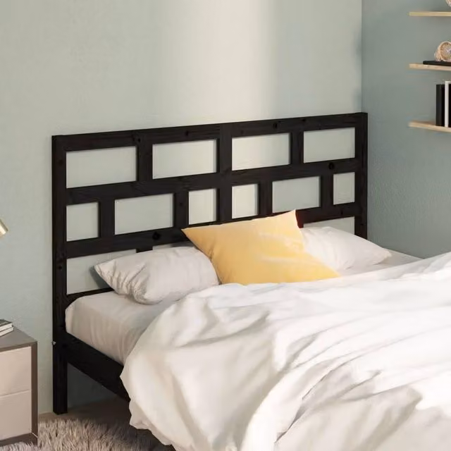 Berkfield Home Beautiful Bed Headboard in Black Solid Pine Wood, W: 146 cm, D: 4 cm, H: 100 cm