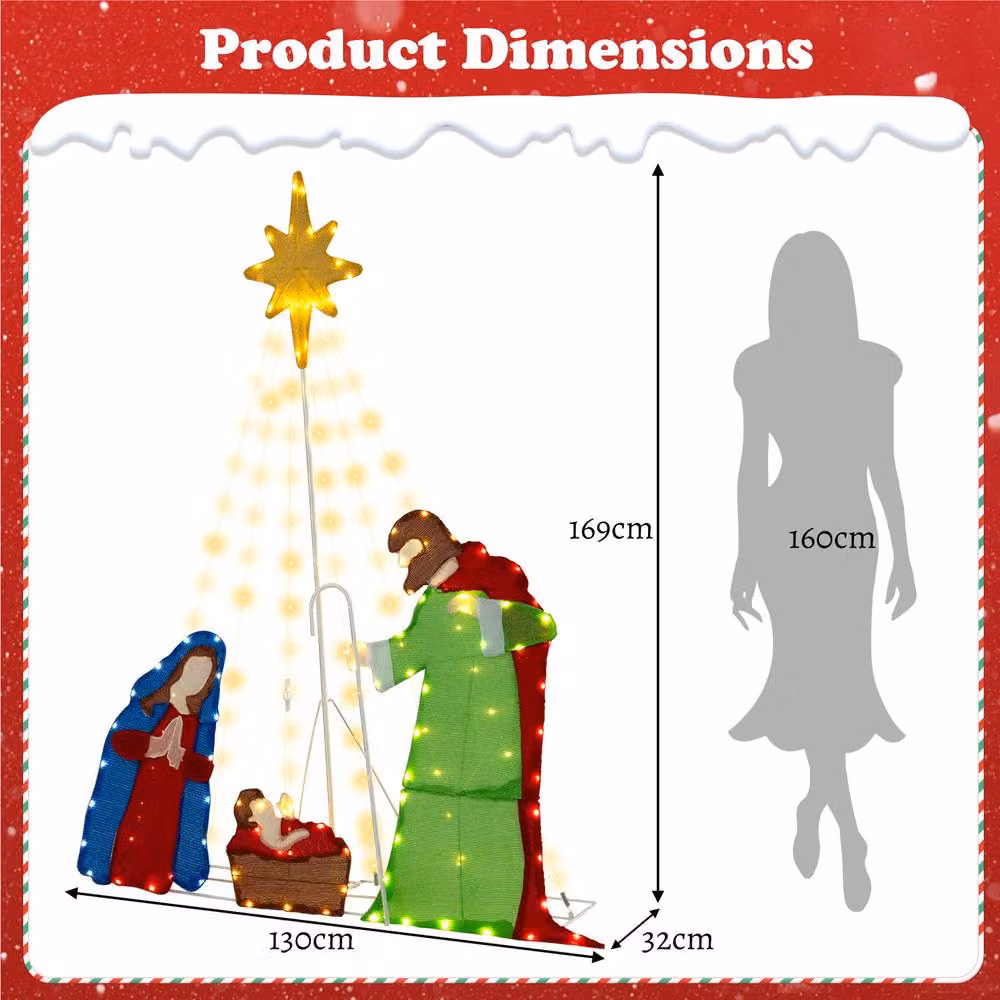 Costway Pre-lit Holy Family Nativity Scene Christmas Decoration in White and Multicolour – 3