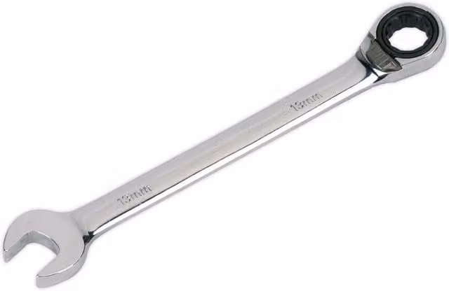 Loops 13mm Reversible Ratchet Combination Spanner in Silver Chrome Vanadium Steel