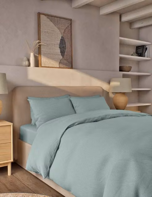 M&S Pure Brushed Cotton Flannelette Bedding Set with Pillowcase, Duck Egg Blue, W: 140 cm, L: 200 cm