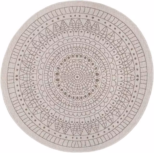THE RUGS Porto Reversible Indoor Outdoor Round Flatweave Polypropylene Rug in Beige, Diameter: 200 cm