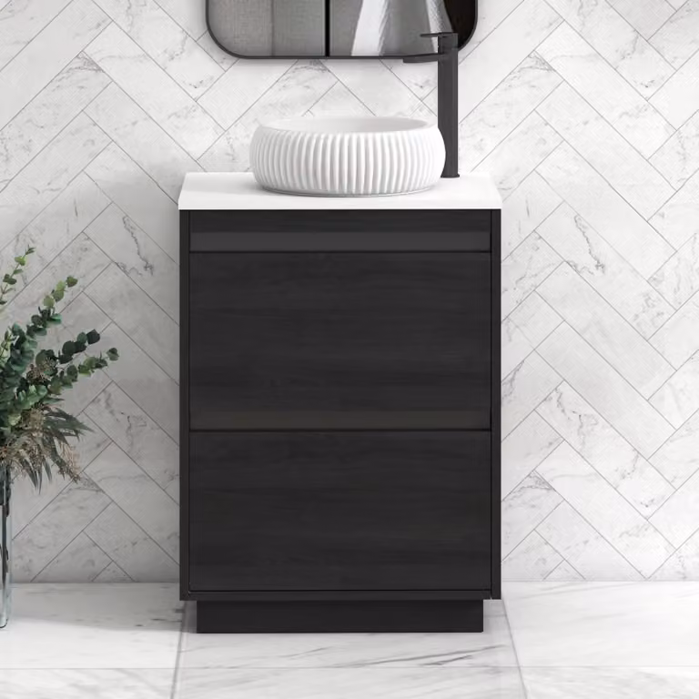 Royal Bathrooms Orion 600mm Hale Floor Standing Vanity Unit with Milan Basin in White and Black Accent Trim