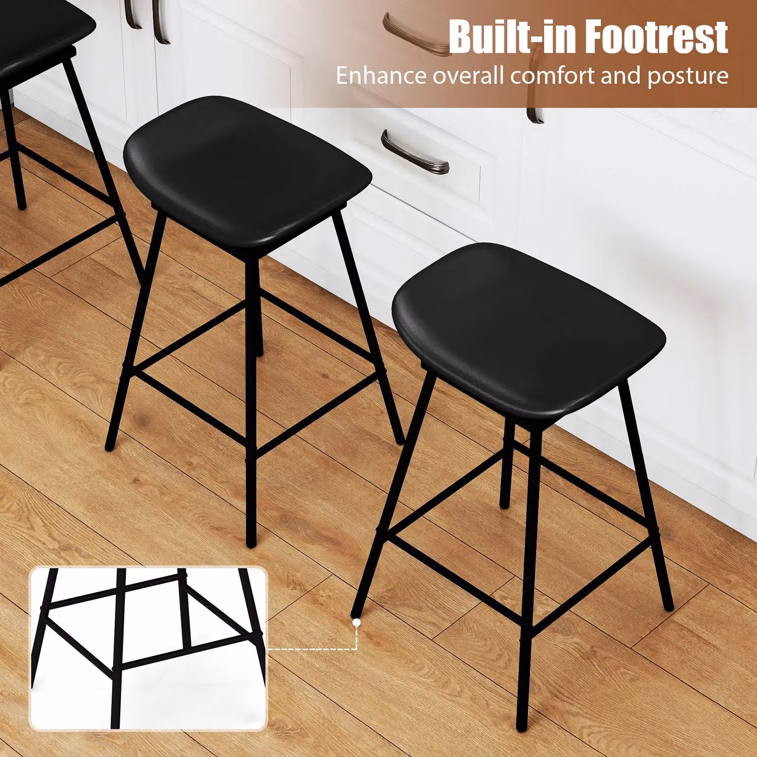 Costway Set of 2 Black Faux Leather Swivel Barstools with Metal Frames – 2