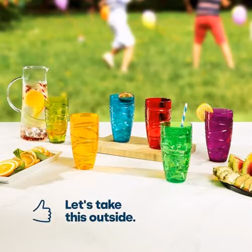 LIVIVO Set of 6 Multicolour Plastic Tumblers, 600ml Stackable BPA Free Drinking Cups – 2