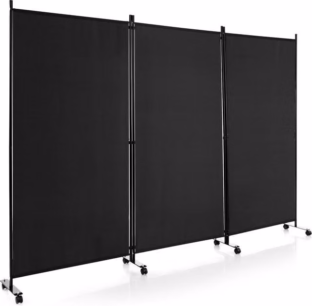 Costway 3 Panel Rolling Room Divider Privacy Screen in Black – 1
