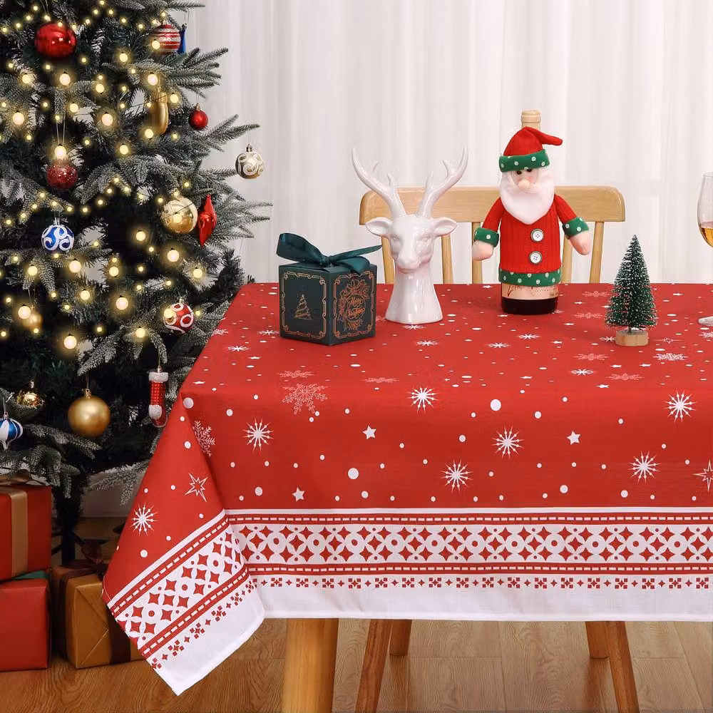 London Boutique Festive Red Snowflake Christmas Tablecloth, W: 137.16 cm, D: 200.66 cm – 2