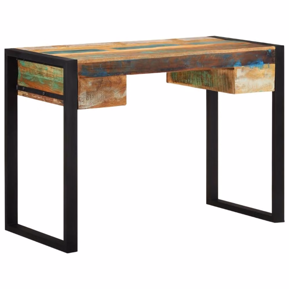 Berkfield Home Beautiful Writing Desk in Multicolour Solid Reclaimed Wood and Metal, W/D/H: 127 x 50 x 77 cm – 2