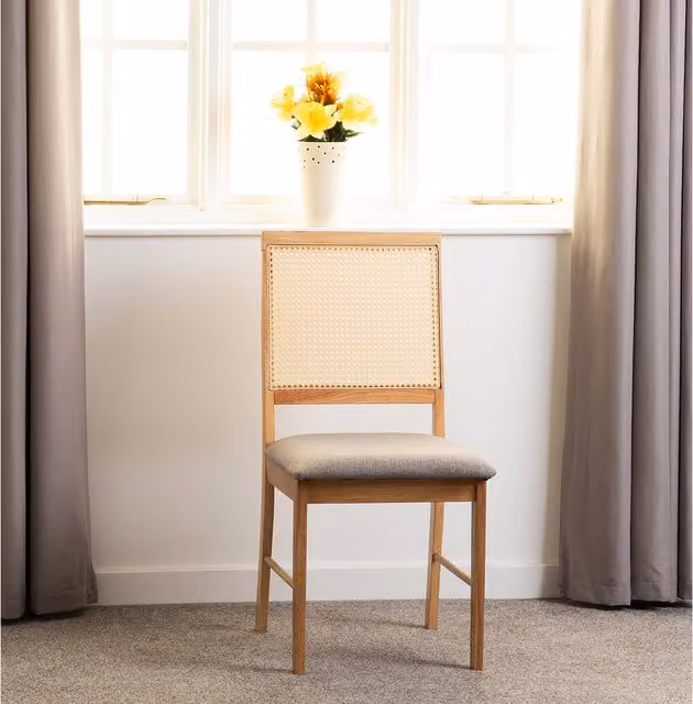Seconique Ellis Dining Chair Pair in Grey Fabric and Wood