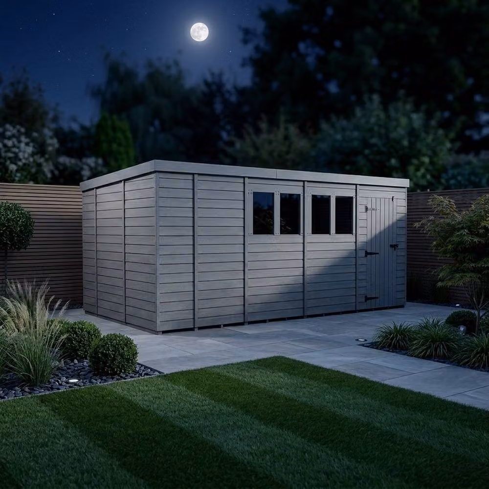 Buttercup Farm Grey Composite Pent Garden Shed with Single Door and Windows, W: 305 cm, D: 305 cm, H: 210 cm – 3