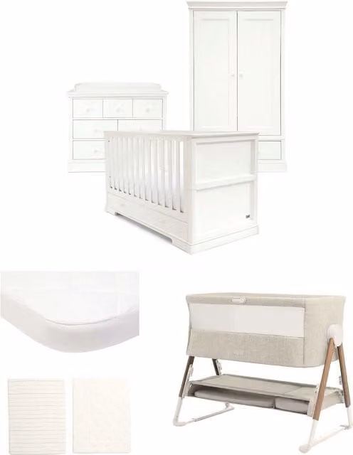 Mamas & Papas Oxford Nursery Bundle with Lua Bedside Crib, 6 Piece, White