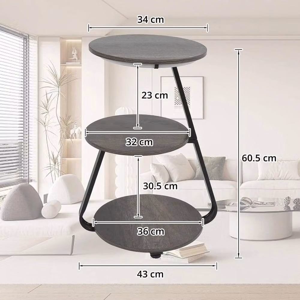 FORGEVIO 3 Tier Small Round Side End Table with Built-in 3 Colour LED Lights in Grey – 2