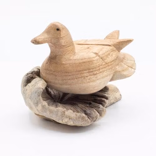 Serenityy Ancient Wisdom Handmade Wild Duck Carving, Brown Parasite Wood Ornament, W/D/H: 11 x 9 x 8 cm – 1