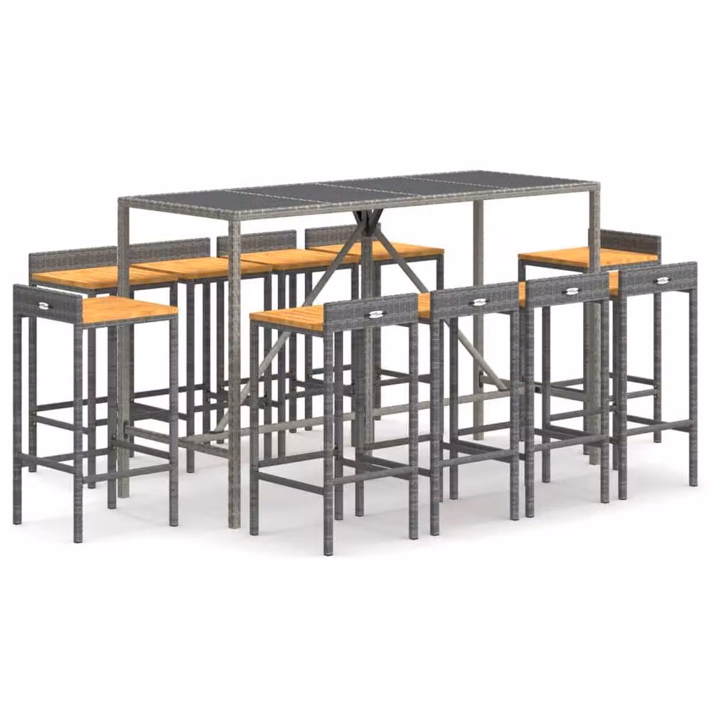 Berkfield Home Beautiful 11 Piece Grey Poly Rattan and Solid Acacia Wood Garden Bar Set – 3