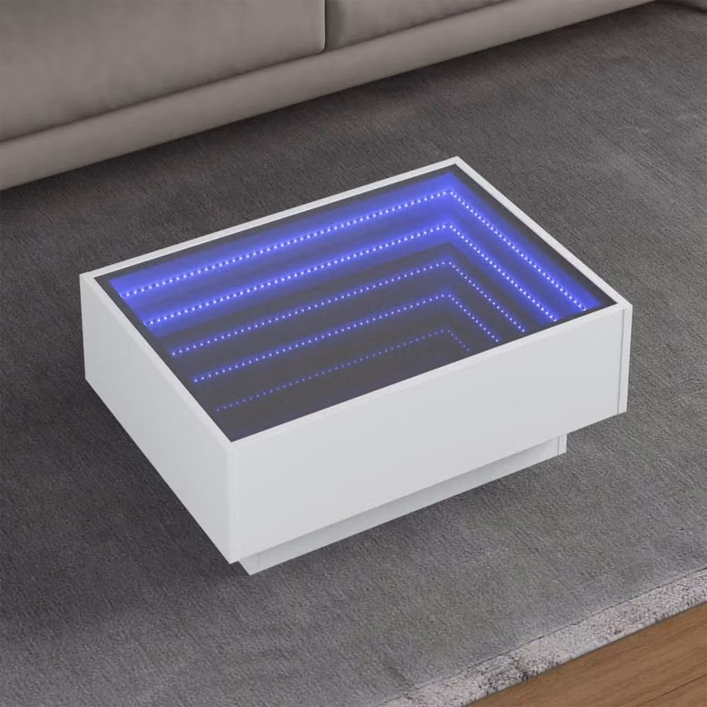 Berkfield Home Modern White Glossy Coffee Table with LED, W/D/H: 70 x 50 x 30 cm – 1