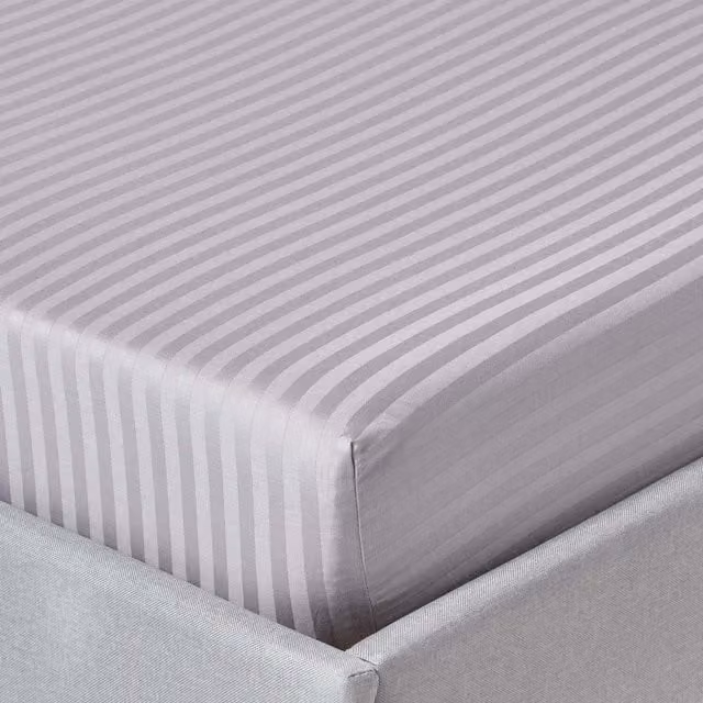 Homescapes 330 Thread Count Egyptian Combed Cotton Mako Satin Stripe Fitted Sheet, Grey, W: 140 cm, L: 200 cm