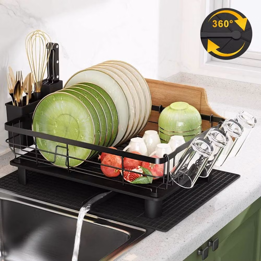PAWNORA Black Coated Steel and Glass Kitchen Sink Cutlery Draining Holder – 3