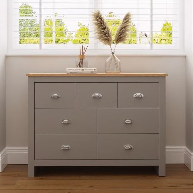 GFW Lancaster 7 Drawer Merchant Chest of Drawers in Grey and Oak