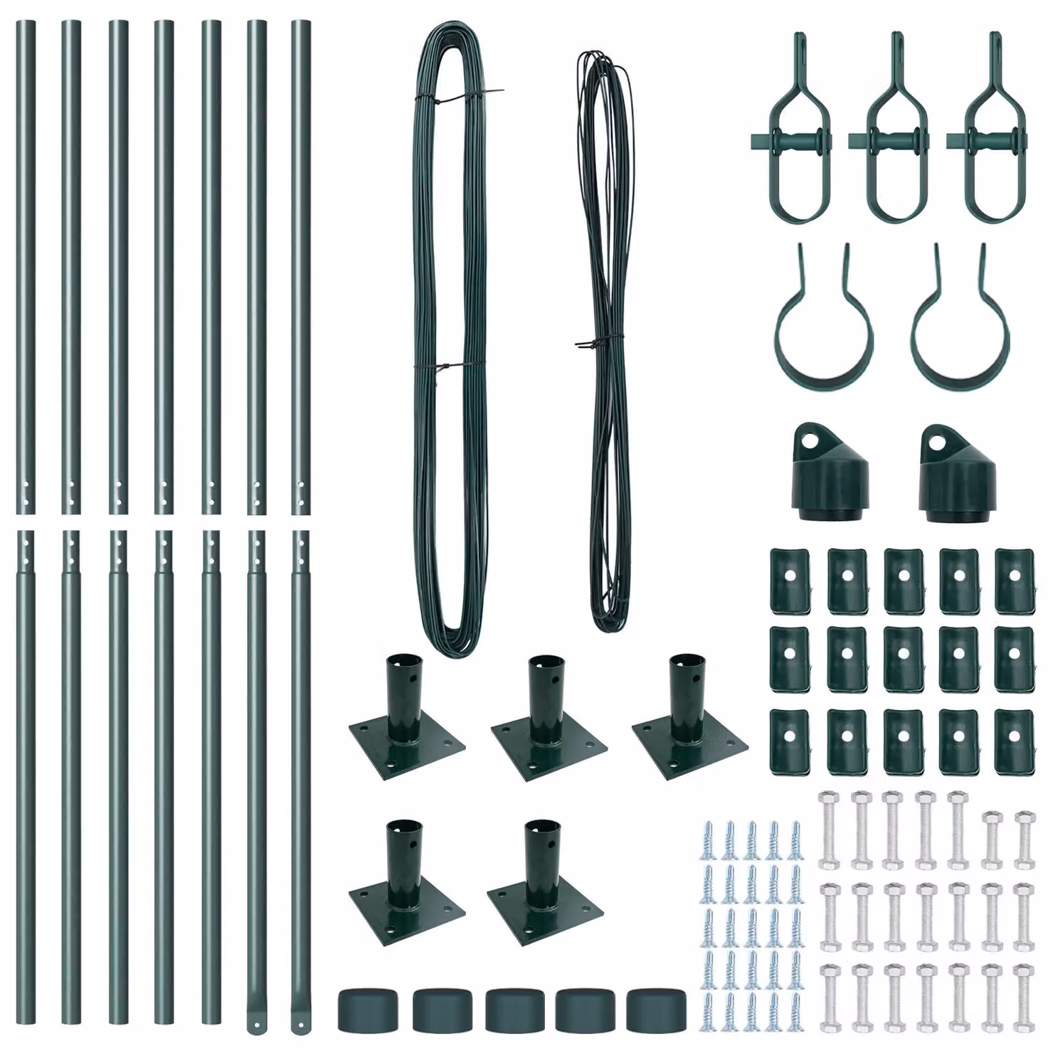 Berkfield Home Set of 14 Green Powder-Coated Steel Round Bolt-Down Fence Posts – 3
