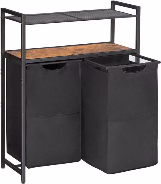 FLAVORA 2 Bag Pull-out Removable Laundry Sorter Hamper Basket in Black – 1