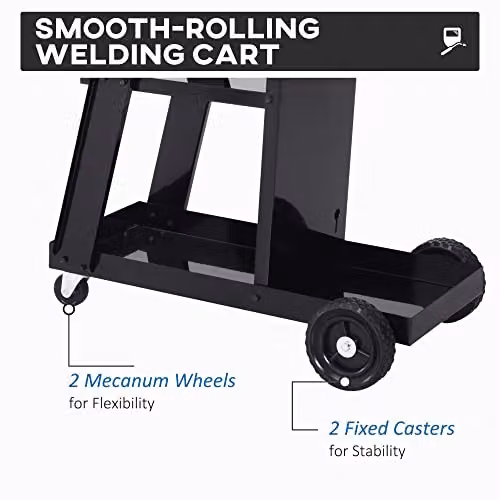 DURHAND Three-Tier Steel Welding Cart with Gas Bottle Storage and Wheels, Black, W/D/H: 70.0 x 50.0 x 39.0 cm – 6