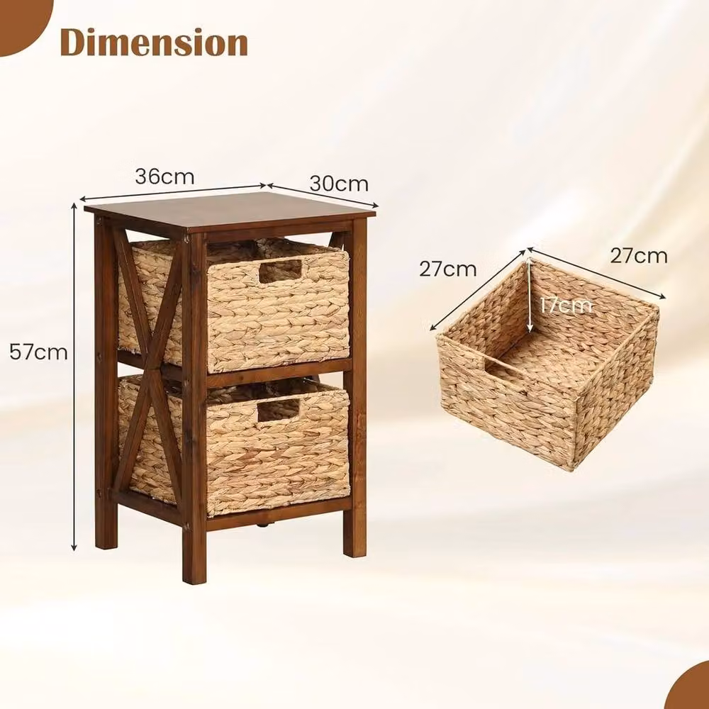 VOGREX Walnut Seagrass Basket Solid Wood Nightstand in Brown – 2