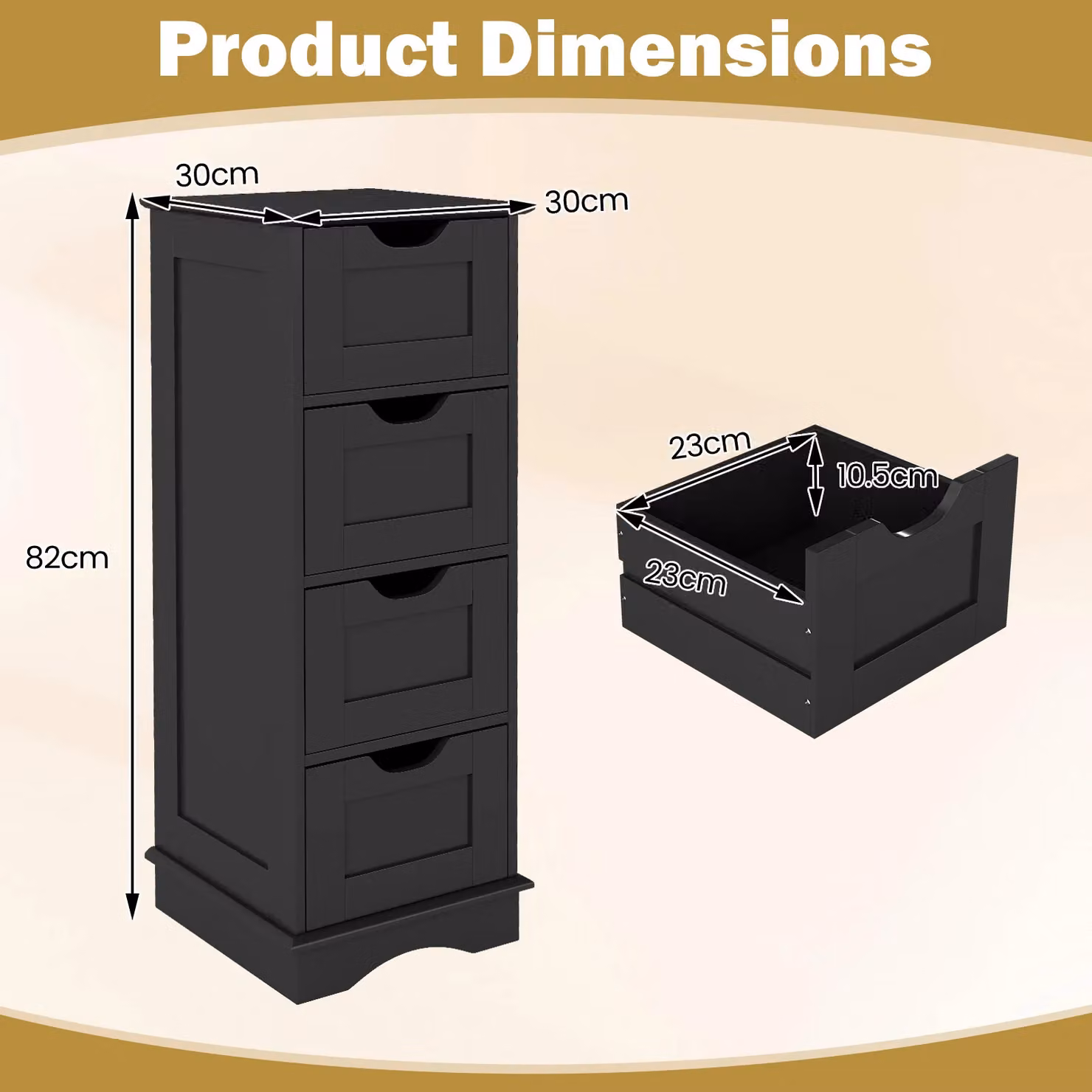 Gymax Modern Matt Black Freestanding 4-Drawer Narrow Storage Cupboard Bathroom Floor Cabinet – 2
