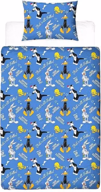 Looney Tunes Thats´s All Folks Reversible Duvet Set and Pillowcase in Blue, Single, W/H: 90 x 200 cm – 1