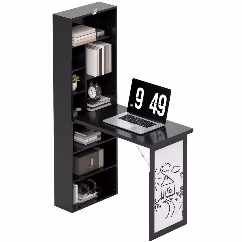 Rolipo Modern Three-Part Computer Desk with Storage and Writing Board in Black – 2