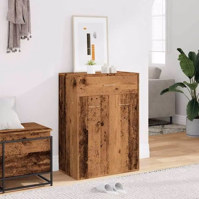 Berkfield Home Rustic Old Wood Shoe Cabinet in Brown, W/D/H: 60 x 35 x 84 cm
