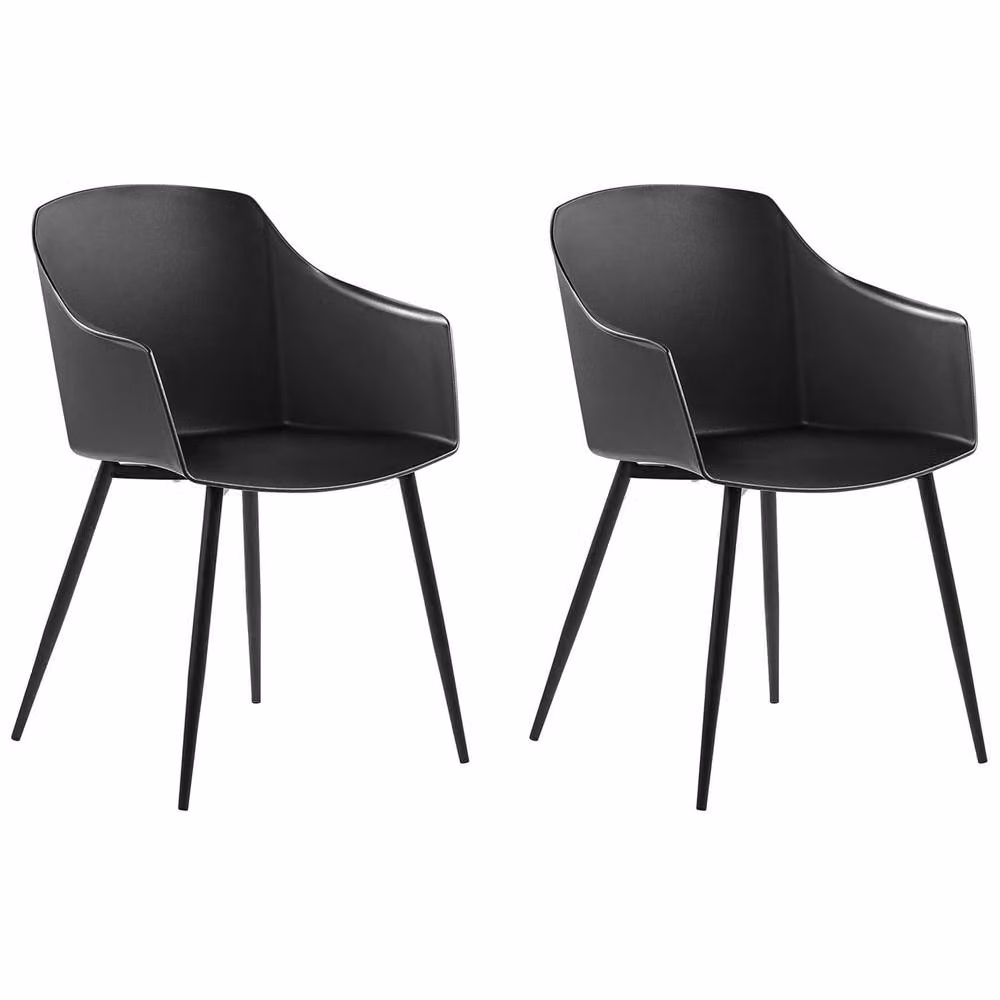 Wyld and Coco Set of 2 Black Minimalist Dining Chairs with Armrests and Matte Synthetic Leather Finish – 2