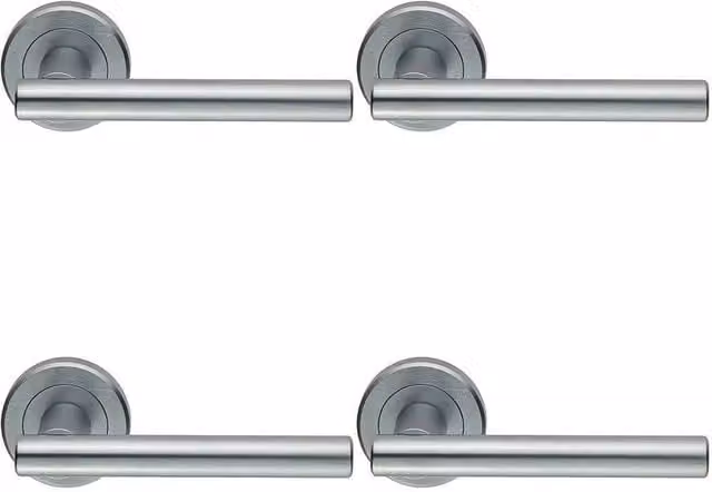 Loops 4x Pair Straight T Bar Handles on Round Rose with Concealed Fixings in Satin Chrome