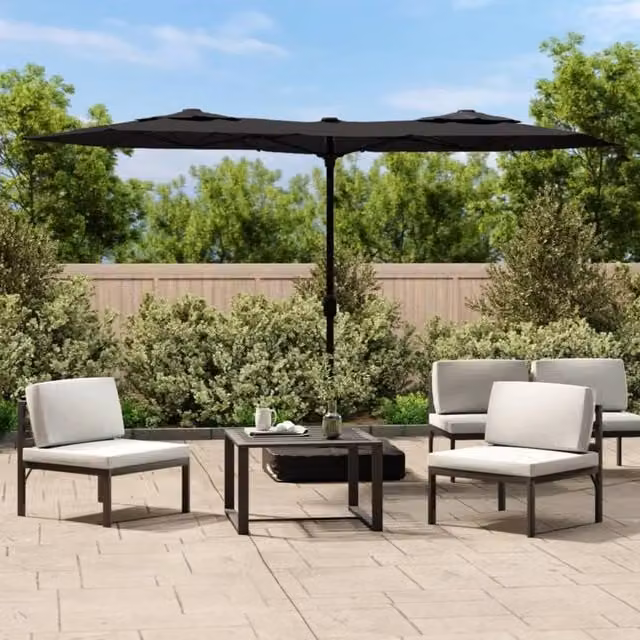Berkfield Home Double-Head Cantilever Parasol with LEDs in Black, W: 316 cm, D: 240 cm