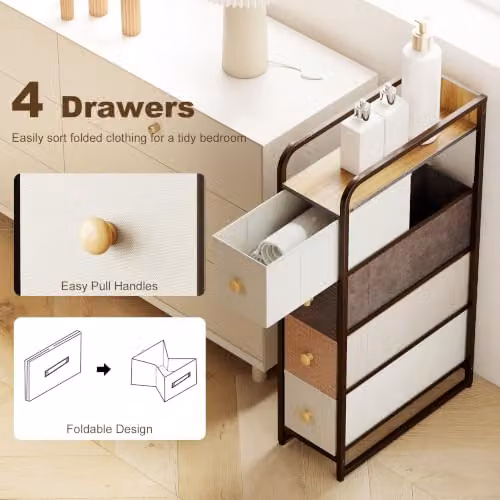 HOMCOM 4-Drawer Chest of Drawers with Fabric Drawers in Mixed-Brown – 4