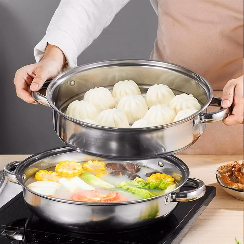 Nordara 3-Tier Stainless Steel Steamer Pot with Glass Lid, Silver – 3