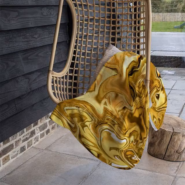 Benjamin Tate Design Golden Liquid Fleece Blanket in Gold and Beige, W: 120 cm, D: 150 cm