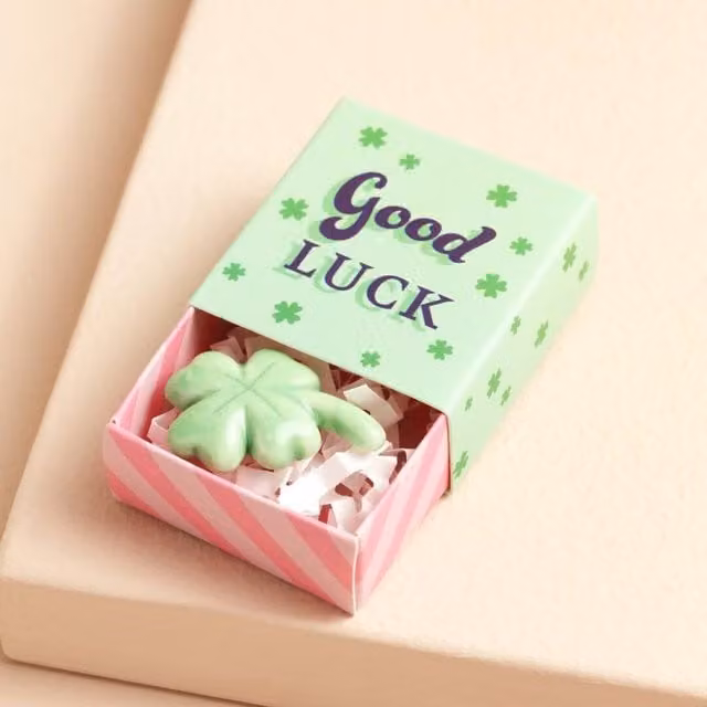 Lisa Angel Green and Pink Ceramic Clover Good Luck Matchbox Token